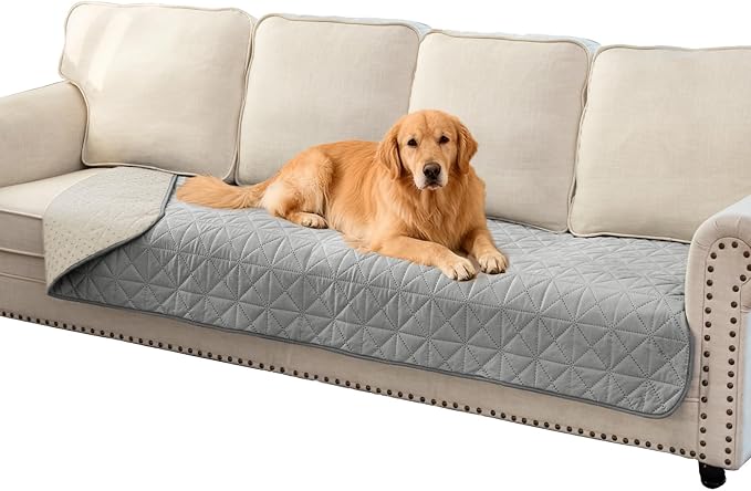 Ameritex Sofa Cover Waterproof for Seats Couch Cover for Dogs Pet Couch Cover Velvet for Chair Loveseat Sofa Machine Washable (Light Grey, 30x100 Inch) - Image 5