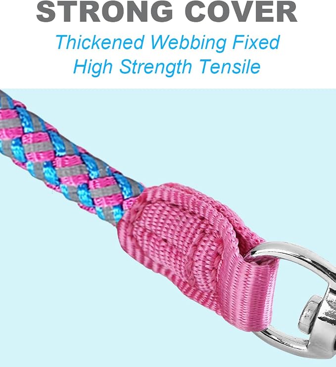 Reflective Dog Leash 2/3/4/6/10ft Braided 1/2" Strong Nylon Rope | 2FT Pink Dog Leash for Large Medium Small Dogs Walking Training Leads - Image 9