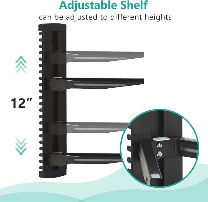WALI Floating TV Shelf, 2 Tier Glass Projector Shelf for DVD Players, Routers, Game Consoles, Cable Boxes, Living Room Decor, Wall Mount Shelves Hold Up to 17.6lbs (CS202B), 2-Shelf, Black - Image 5