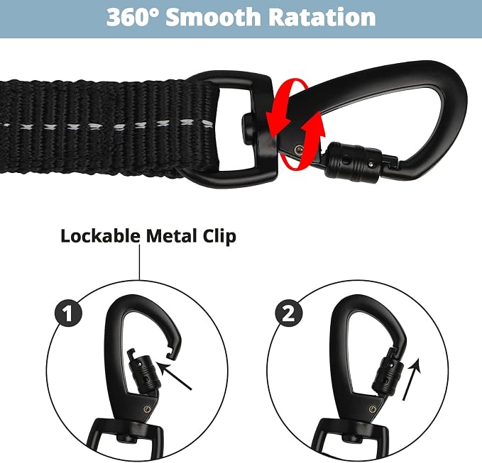 Long Dog Leash 15 FT: Heavy Duty Rope Leashes for Dogs Training with Swivel Lockable Hook Reflective Threads Bungee and Padded Handle - Dog Lead for Large Small Medium Dogs Outside Walking Hiking Grey - Image 2