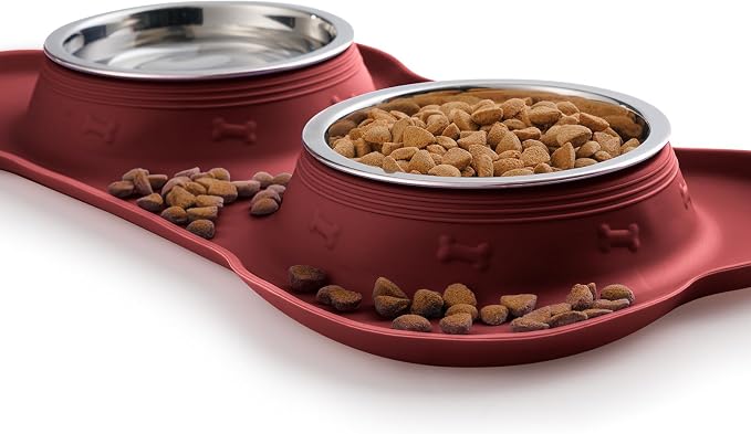 Hubulk Pet Dog Bowls 2 Stainless Steel Dog Bowl with No Spill Non-Skid Silicone Mat + Pet Food Scoop Water and Food Feeder Bowls for Feeding Small Medium Large Dogs Cats Puppies (Medium, Burgundy) - Image 5