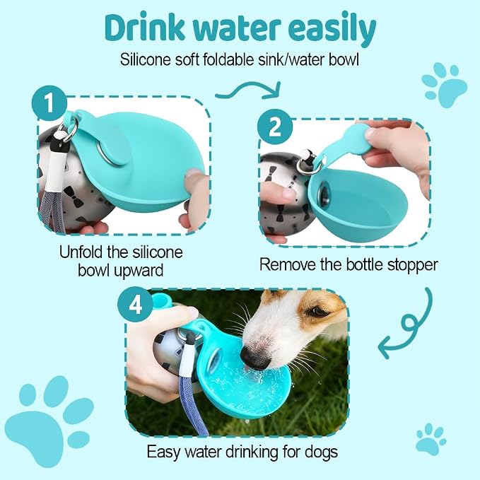 Portable Pet Water Bottle, 285ml/10 Oz Stainless Steel Compact Dog Drinking Bottles Leak Proof Cat Travel Water Bottles with Foldable Silicone Bowl for Outdoor Walking Hiking - Image 4