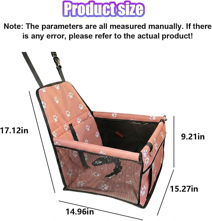 Pet Car Seat, Waterproof Oxford Dog Car Booster Seats, Pink Paw | with Seat Belt and Mesh Window, Breathable & Portable Foldable Travel Look Out Bag for Small Medium Dogs & Cats - Image 2