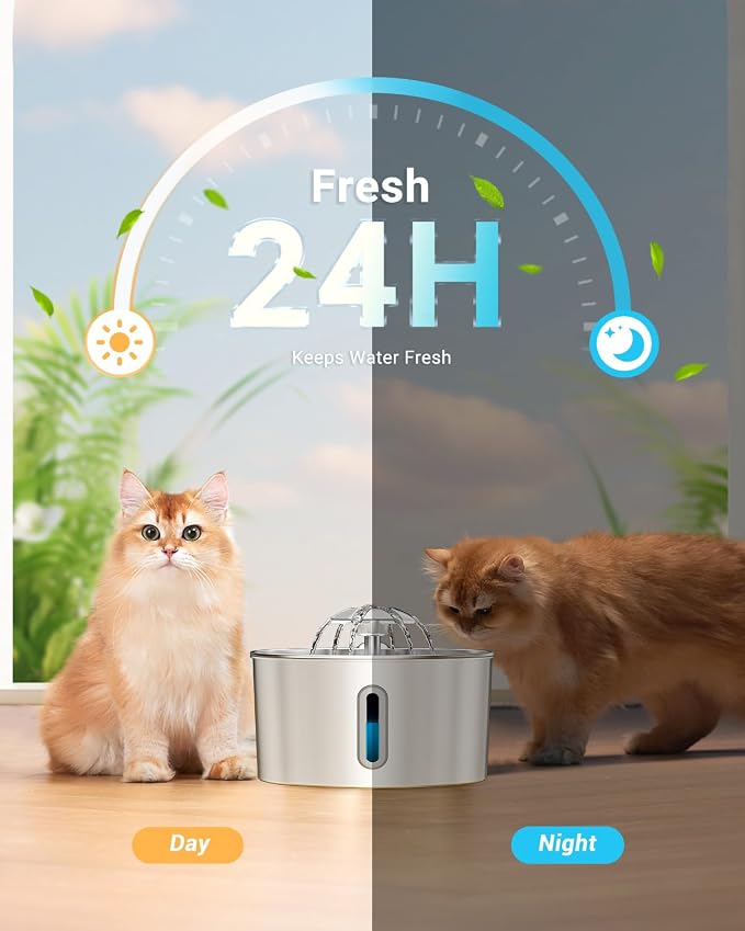 Stainless Steel Cat Water Fountain - 108oz/3.2l Metal Pet Water Bowl Dispenser with Quiet Pump - Automatic Water Fountains for Dog/Cats Drinking - Pets Waterer Indoor with Replacement Filters - Image 5