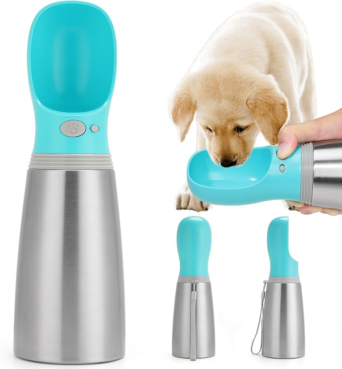 Portable Dog Water Bottle, 24 OZ Stainless Steel Pet Water Dispenser | Leak Proof Pet Water Dispenser with Drinking Feeder, Durable, Use for Dog Travel, Walking, Hiking, and Outdoor Activities by Anipaw