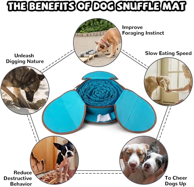AWOOF Pet Snuffle Mat for Dogs, Interactive Feed Game for Boredom, Encourages Natural Foraging Skills for Cats Dogs Bowl Travel Use, Dog Treat Dispenser Indoor Outdoor Stress Relief (Blue) - Image 4