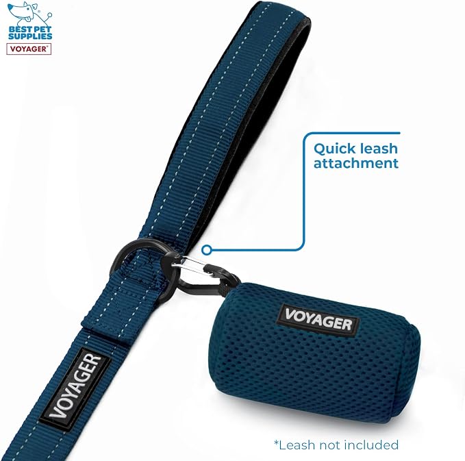 Best Pet Supplies Dog Poop Bag Holder Leash Attachment with Reusable Dispenser for Travel, Walking, Park, and Outdoor Use, Durable with Clip-On - Prussian Blue, Mesh Dispenser w/15 Bags - Image 5