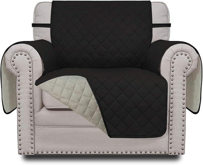 Easy-Going Reversible Couch Cover, Small Chair, Black/Beige | Machine Washable Slipcover For Dogs, Water Resistant Furniture Mat For Living Room, Non-Slip Sofa Cover, Pet Friendly by Easy-Going