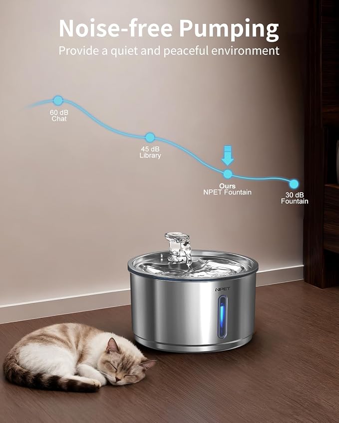 NPET Stainless Steel Cat Water Fountain, 1Gallon/135oz, Set | Automatic Pet Drinking Fountain, Dog Water Dispenser, 8 Replacement Filters, For Cats Indoor - Image 6