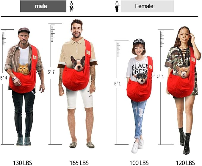 Tomkas Small Dog Cat Sling Carrier Puppy Purse Travel Wrap Soft Crossbody Pet Bag (Red, M - Zip Pocket & Adjust Strap) - Image 7