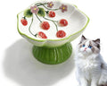Ceramic Strawberry Elevated Cat Bowls, Tilted Raised Pet Dish for Anti Vomit, Spine Protection, Whisker Friendly - Excellent Raised Food and Water Bowl for Indoor Cats, Flat-Faced Cats (Green) by Unknown