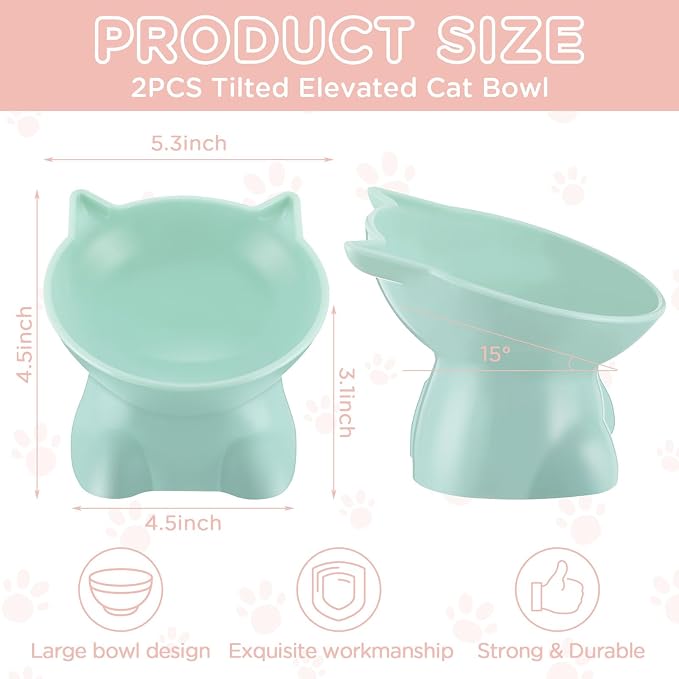 Yaomiao 2 Pcs Plastic Elevated Cat Bowls Raised Pet Food Water Bowls for Small Kitten Pet(Pink, Green) - Image 2