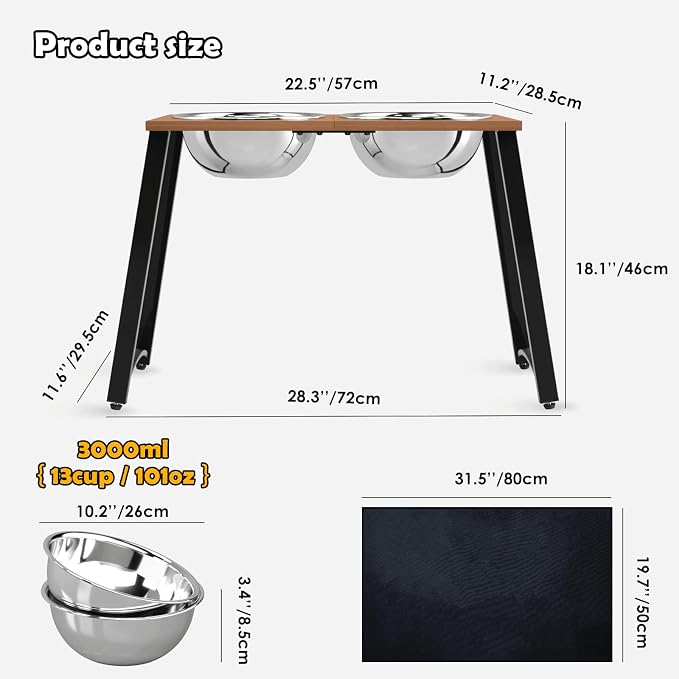 Elevated Dog Bowls for Large Dogs, Extra Large Breed, with Spill Proof Mat, Two 3000ML(13CUPS) Food & Water Bowls, Stable Raised Bowl, 18.1" Tall Dog Bowl Stand for XX Large Dogs - Image 4