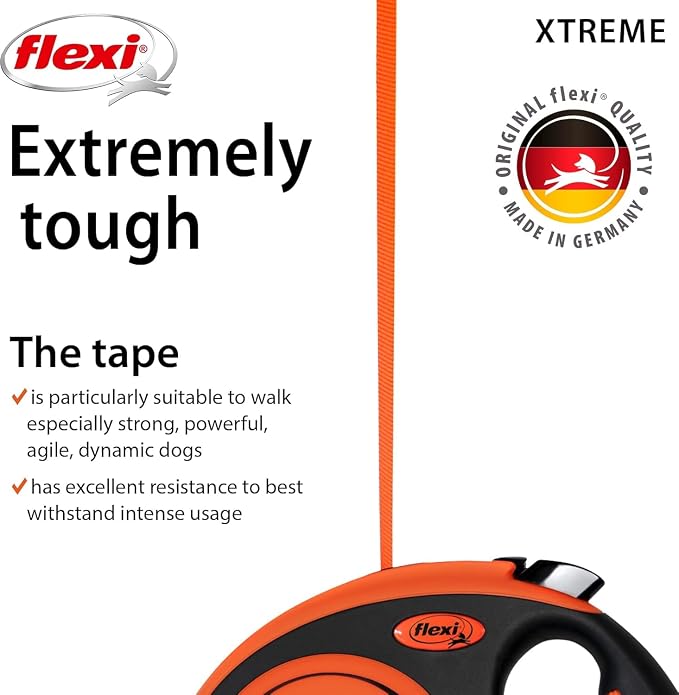 FLEXI® Xtreme Tape Retractable Dog Leash, Small, 16 ft - Orange/Black | German engineered, original flexi leash, durable quality for dogs up to 44 lbs, tangle-free, walking, reliable brake system - Image 3