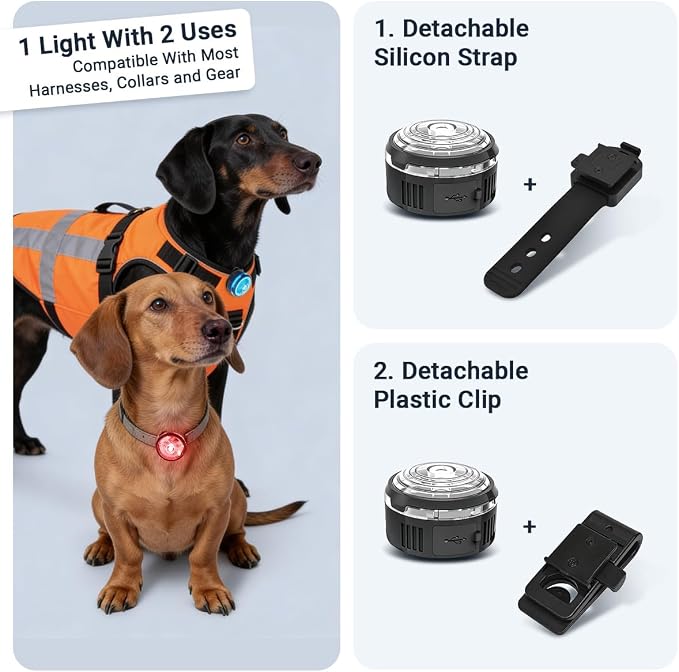 PAJ MINI Clip-On LED Dog Collar Light | USB Rechargeable - Waterproof - 7 Bright Colours - 8 Light Modes - Fit any Collar - Image 3