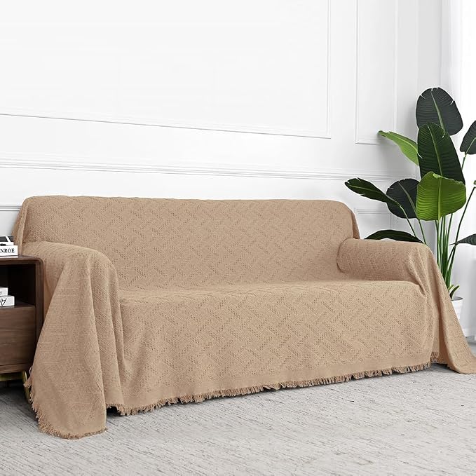 MYSKY HOME Couch Cover Sand Sofa Covers for 2 Cushion Couch Geometrical Sectional Couch Cover Protector Living Room Sofa Throws Sofa Slipcovers for Dogs, Kids (X-Large, 91" x 118", Khaki) - Image 5