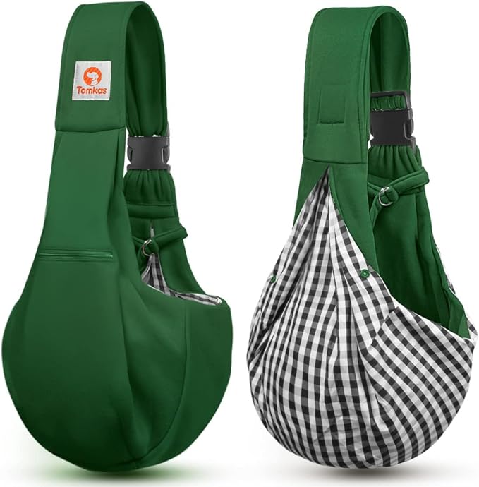 Tomkas Small Dog Cat Sling Carrier Puppy Purse Travel Wrap Soft Crossbody Pet Bag (Emerald Green, M - Zip Pocket & Adjust Strap) - Image 8