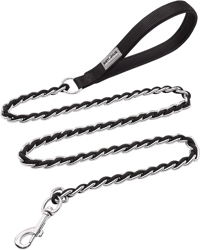Chain Dog Leash Chew Proof Metal Leash for Medium Large Dogs, Chain Link Dog Leash Anti Chew 5.2FT Strong Anti Bite Dog Leash Comfortable Soft Padded Handle Black 3.0 | Three Sizes 7.25FT/5.2FT/4FT, Woven From Nylon Rope And Chain, Durable And Bite-Res... by S-ETOVUS