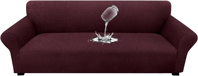 Waterproof Couch Cover, Washable Stretch Non-Slip Oversized Sofa Slipcover with Elastic Bottom Stay-in-Place - Leakproof Furniture Protector for Kids & Pets (Oversized Sofa, Burgundy) by Unknown