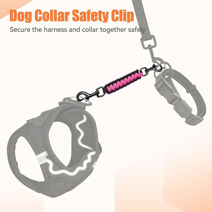 Dog Collar Safety Clip, Collar Companion, Handmade Backup Safety Strap, Double-Ended Clip Leash Connector, Suitable for Dog Harnesses, Prong, Pinch Collars (Black,Pink, 1 Pack) - Image 4