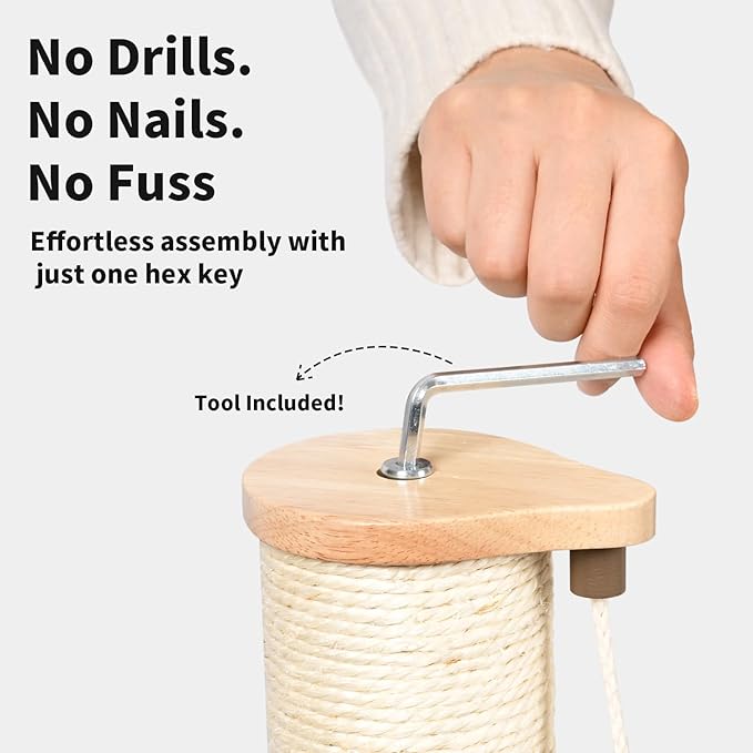 Lulu's World Sisal Cat Wall Scratcher Post with 4 Suction Cups 32" Tall | No-Drill,sturdy climbing tree,wall shelves,kitten wall furniture,natural style,feather toy,save space,for indoor - Image 6
