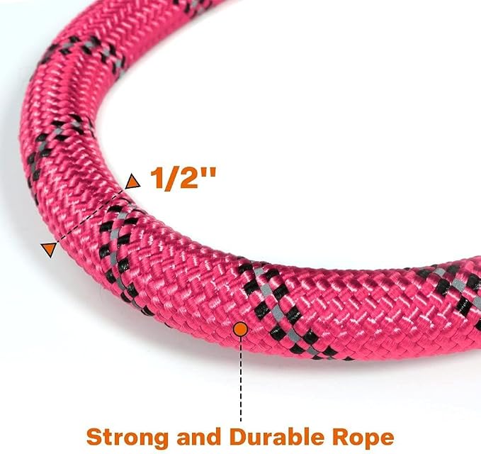 Taglory Rope Dog Leash for Medium Large Dogs, 5 FT Padded Handle, Pink | Climbing Rope for Strong Pullers, Reflective for Night Walks and Training, Comfortable Grip, Anti-tangle Swivel Clip 1/2 inch - Image 3