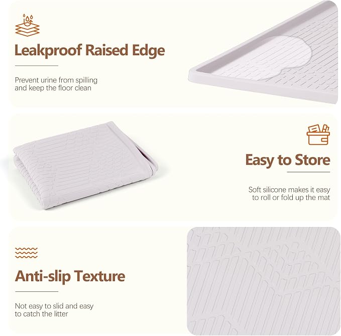 Silicone Cat Litter Box Mat 38'' x 25'' Cat Mat with Toy, White | Extra Large Litter Mat with lip, Non-Slip Waterproof Cat Litter Mat Litter Trapping Mat for Floor, Easy to Clean - Image 6