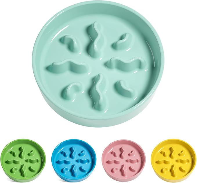 Ceramic Slow Feeder Dog Bowls Small Breed, 0.5 Cups Dog Food Dish for Fast Eaters, Puzzle Bowl for Small Dogs and Cats, 5.5 Inch-Turquoise by LETAUCIPET