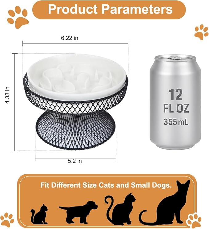 2PCS Raised Ceramic Cat Slow Feeder Bowl Elevated Food Bowl with Stand, Cat Slow Bowl for Wet Food and Dry Food,Slow Down Eating Speed, Whisker Friendly Pet Puzzle Feeder for Kitten and Small Dog - Image 7