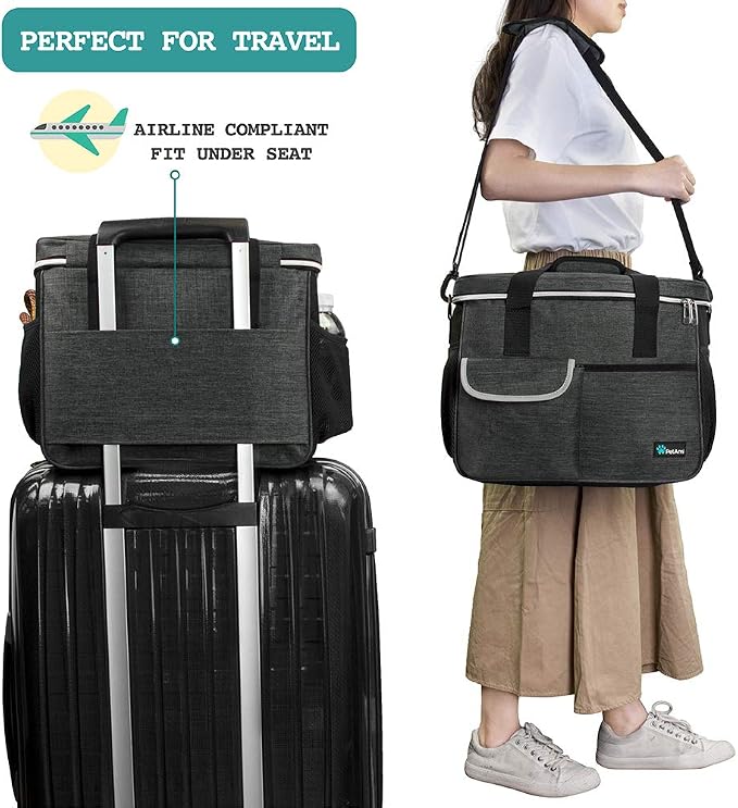 PetAmi Dog Travel Bag Organizer, Pet Supplies Diaper Tote, Dark Gray Medium | Pet Travel Kit with 2 Food Containers & 2 Collapsible Dog Bowls, Luggage Sleeve, Weekend Getaway Road Trip Camping Essentials - Image 5
