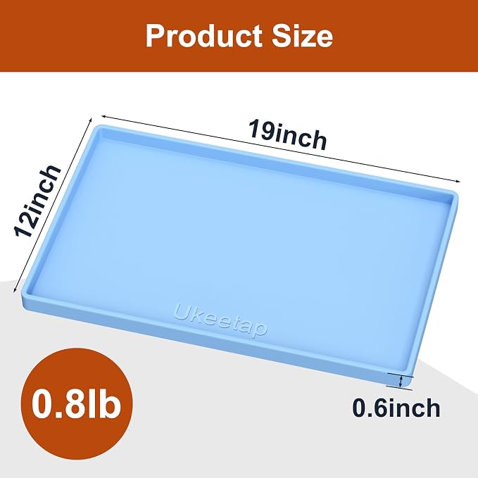 19" x 12" Extra Thick Silicone Mat Waterproof with Raised Edge, Blue | BPA-Free Non-Slip Dog & Cat Food Mat, Feeding Mat for Food and Water Bowls, Spill Proof Mat to Protect Floors - Image 7