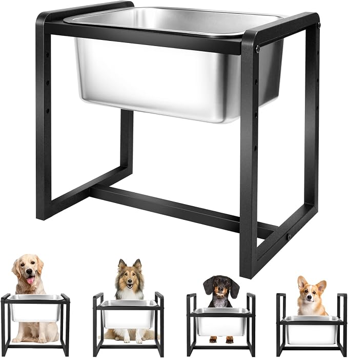 Adjustable Height Elevated Large Dog Water Bowls with Stainless Steel Bowls and Metal Stand，4-Level (8/10/12/14 Inches) Pet Bowl for Dogs for Large Medium Dogs - Durable, Easy to Clean (2gallon) by Unknown