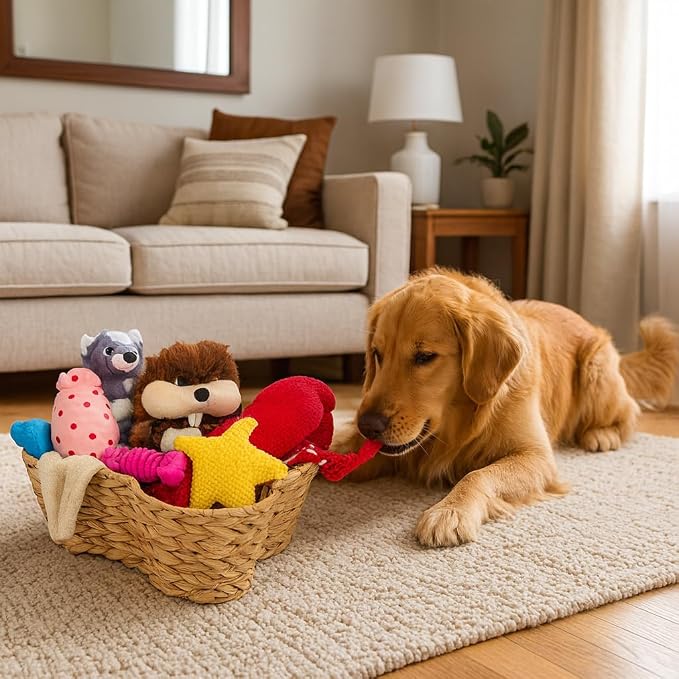OtterPets Dog Toy Basket, Hyacinth Bone Shaped Dog Toy Bin, 17x13” | Handmade dog toy box, dog toy storage, dog basket, basket for dog toys, dog storage, 17 x 13 in, natural water hyacinth - Image 4