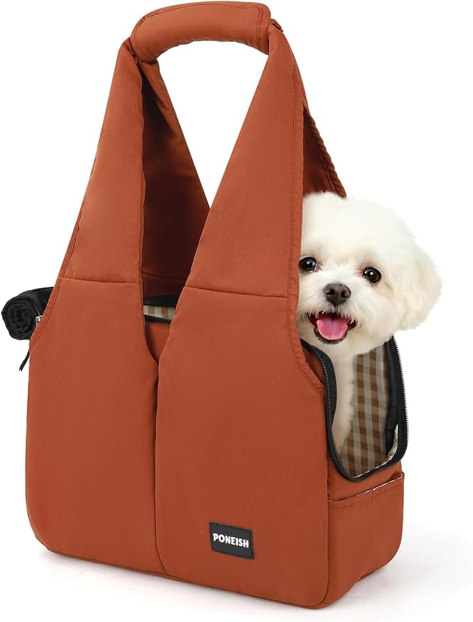 Dog Purse Carrier for Small Dogs and Cats, Soft-Sided Pet Tote Bag with 6 Large Pockets, Collapsible Travel Puppy Carrier, Fits Pets up to 16 lbs (Caramel, 17.5" L x 8" W x 12" H) by Unknown
