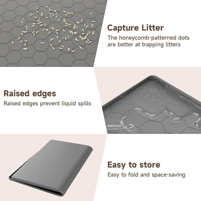 Cat Mat for Litter Box, 40" X 28" Large Silicone Cat Litter Trapping Mat | Waterproof Kitty Litter Mat, Urine-Proof, Easy to Clean, Non-Slip Kitty Scratch Pad for Floor(Gray) - Image 3
