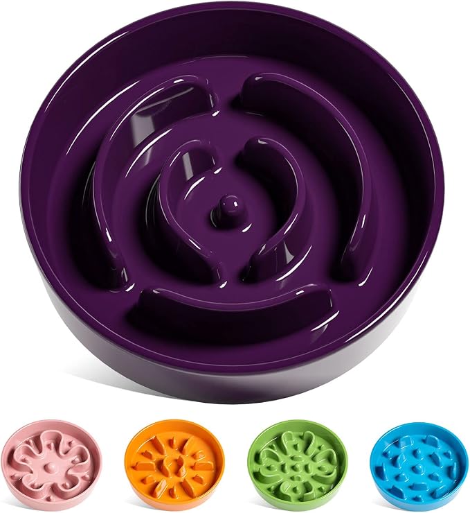 LE TAUCI Dog Bowls Slow Feeder Ceramic, 1.5 Cup Slow Feeding Bowl for Small and Medium Breed, Puzzle Dog Food Bowl for Fast Eater, Maze Purple by LETAUCI