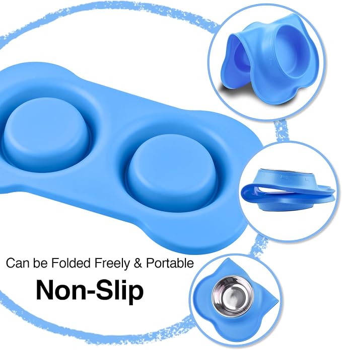 Dog Bowls 2 Stainless Steel Bowl for Pet Water and Food Feeder with Non Spill Skid Resistant Silicone Mat for Pets Puppy Small Medium Cats Dogs - Image 2