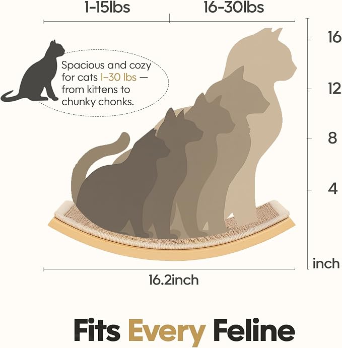 Cat Wall Shelves, Cat Window Perches with Curved Bed & 2 Sisal Mat Steps | Cat Window Perches with Beige Curved Bed & 2 Floating Steps for All Breeds, 3-in-1 Cat Wall Set for Climbing & Lounging - Image 5