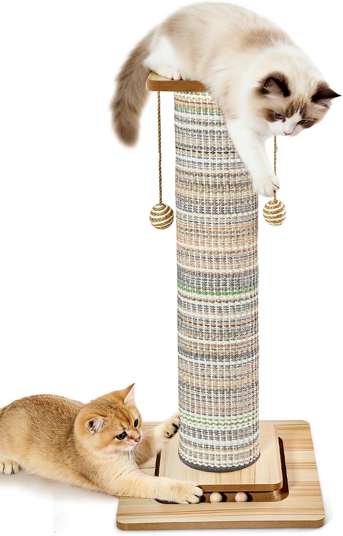 Odoland 31" Tall Large Cat Scratching Post with Replaceable Scratcher Pad | Natural Sisal, Solid Wood Base, Sturdy Durable Replaceable Pad, Interactive Track, Top Perch, Indoor Adult Cats Kitten by Odoland