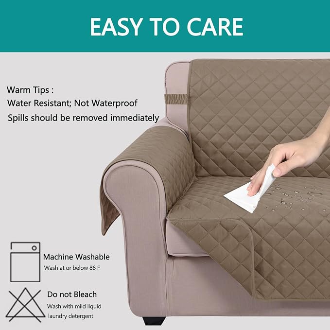U-NICE HOME Reversible Sofa Cover Couch Cover for Dogs, Taupe/Taupe | 68''Sofa Mat Washable, Pet Friendly, Elastic Straps, Water Repellent, Furniture Protector for 3 Cushion Couch - Image 4