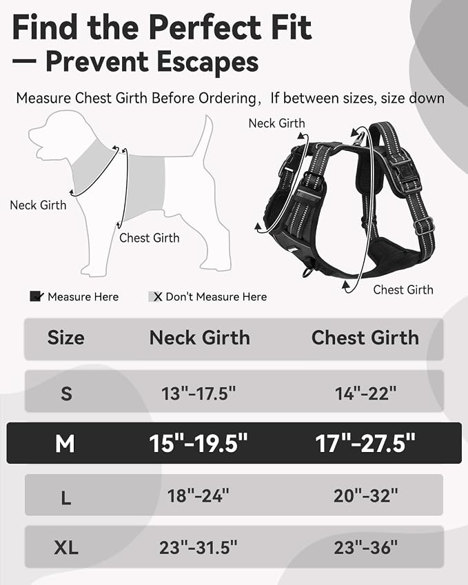 Joytale No Pull Dog Harness & Seat Belt, Easy On 3-Buckle, M, Black | Front Clip Reduces Pulling, Escape-Resistant Design, Adjustable Fit, Soft Padding for Comfort, Secure Tether for Safer Travel - Image 8