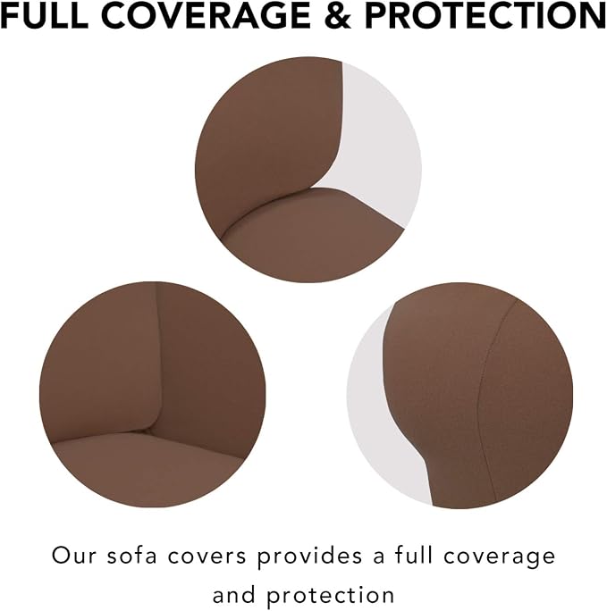 PureFit Stretch Couch Covers for Sofa 4 Seater Slipcovers Brown | 1-Piece Sofa Cover Washable Soft Couch protector, Couch Slipcover with Non Skid Foam and Elastic Bottom for Kids, Dogs - Image 3