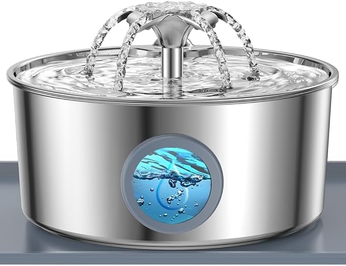 Cat Water Fountain, 3.2L 108Oz Stainless Steel Pet Fountain, 4 Filters | Stainless steel cat fountain, dishwasher safe with triple filtration, quiet pump and visible water window for cats and dogs. by Unknown