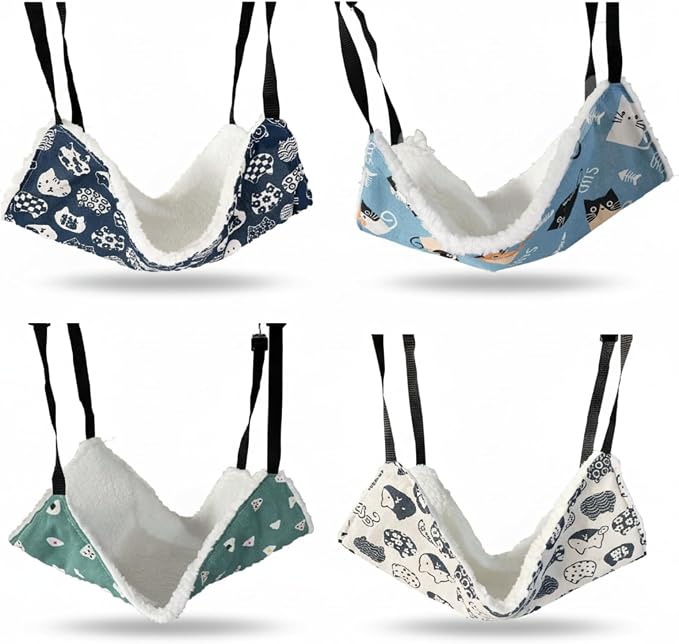 4 Pack Cat Hammock for Cage, Reversible Cat Hanging Hammock Soft Large Double Sided Pet Bed with Adjustable Straps & Metal Hooks for Cats Ferret Kitten Puppy Rabbits Small Animals - Image 7