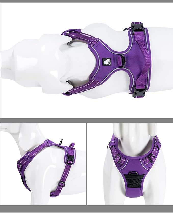 TRUE LOVE Adjustable No-Pull Dog Harness Reflective Pup Vest Harnesses Comfortable Control Brilliant Colors Truelove TLH5651(Purple,L) | Front Clip, No-Choke, Soft Padded, Control Handle, Anti Escape, Dog Car Harness, Walking and Training, Escape Proof... - Image 6