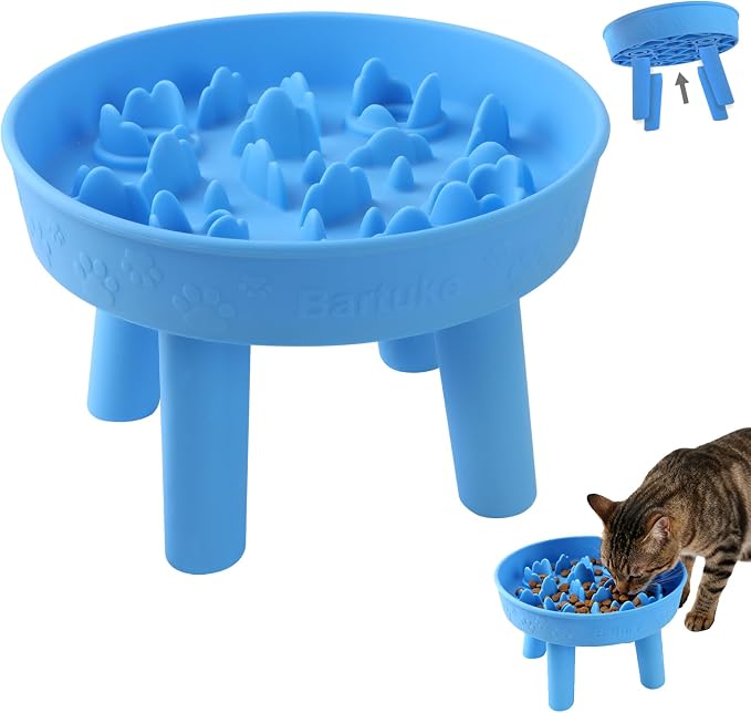 Silicone Slow Feeder Cat Bowl with Detachable Stand, Blue | Elevated Cat Bowls for Dry and Wet Food, Non-Slip Puzzle Food Bowl for Puppies & Cats, Digestion Anti Vomit by Bartuke