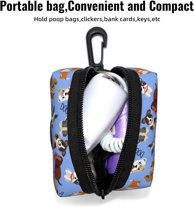 Dog Poop Bag Holder for Leashes - Lightweight Pet Waste Bags Dispenser Doggy Zippered Pouch for Puppy Walking Accessories(Cute Dog) - Image 5