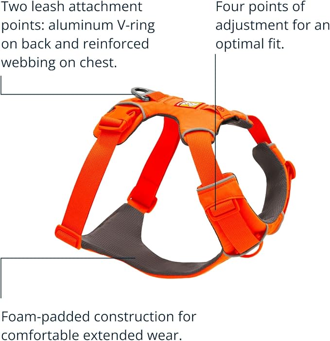 Ruffwear, Front Range Dog Harness, Reflective Soft Padded Everyday Harness with Dual Leash Clips, Adjustable and Lightweight Fit for Training or Walking for All Dogs, Blaze Orange, X-Small - Image 3