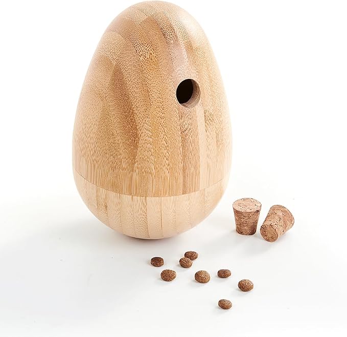 LOOBANI Bamboo Treat Dispenser Wobble Toys Enrichment Puzzle Food Dispenser Ball Toy IQ Training for Small Medium Dog - Image 3