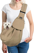 SlowTon Dog Carrier Sling - Thick Padded Shoulder Strap Adjustable, Brown M | Dog Carriers for Small Dogs, Puppy Carrier Purse for Pet Cat with Front Zipper Pocket Safety Belt Machine Washable by SlowTon